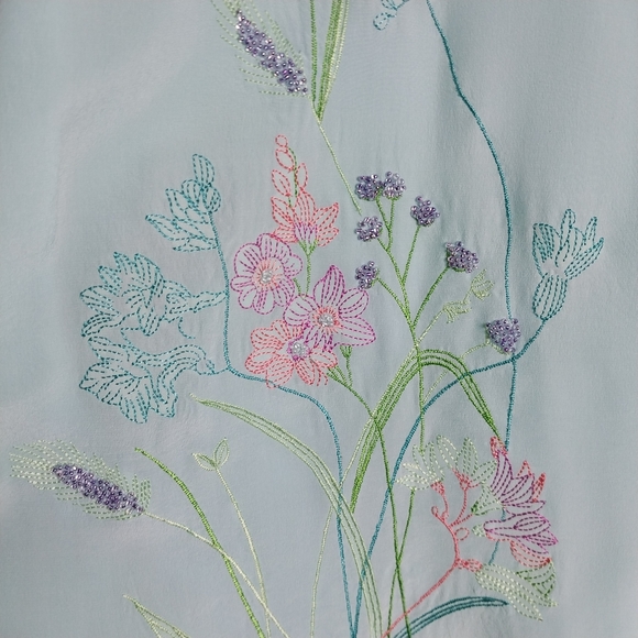 100% Silk Diane Von Furstenberg Silk Assets Tunic Blouse Pajama Top M Embroidery - Picture 4 of 7